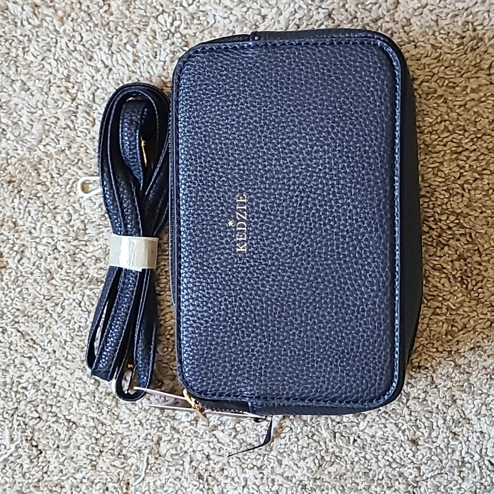 Kedzie Navy Blue Vegan Leather Crossbody